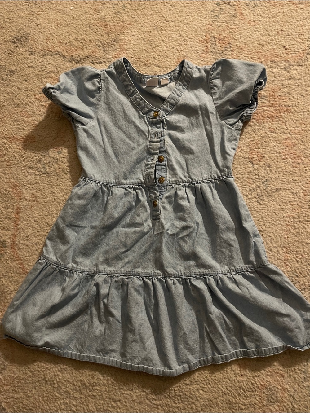 GAP Light Blue Denim Tiered Dress with Puff Sleeves